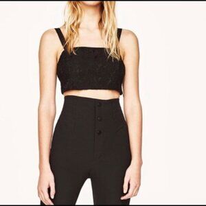 Zara NWT Black Lace Crop Top - Size Large